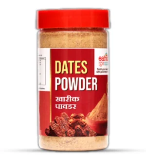 A 250g jar of Eatruth Dry Dates Powder, also known as Kharik Powder, featuring a red lid and a label with images of whole dried dates. This 100% natural sweetener is a healthy alternative to sugar, perfect for baby food, smoothies, and desserts.