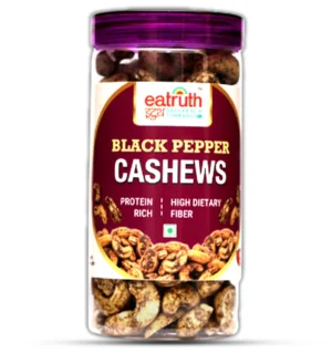 Eatruth Black Pepper Cashews jar – premium roasted cashews with natural black pepper, protein-rich healthy snack