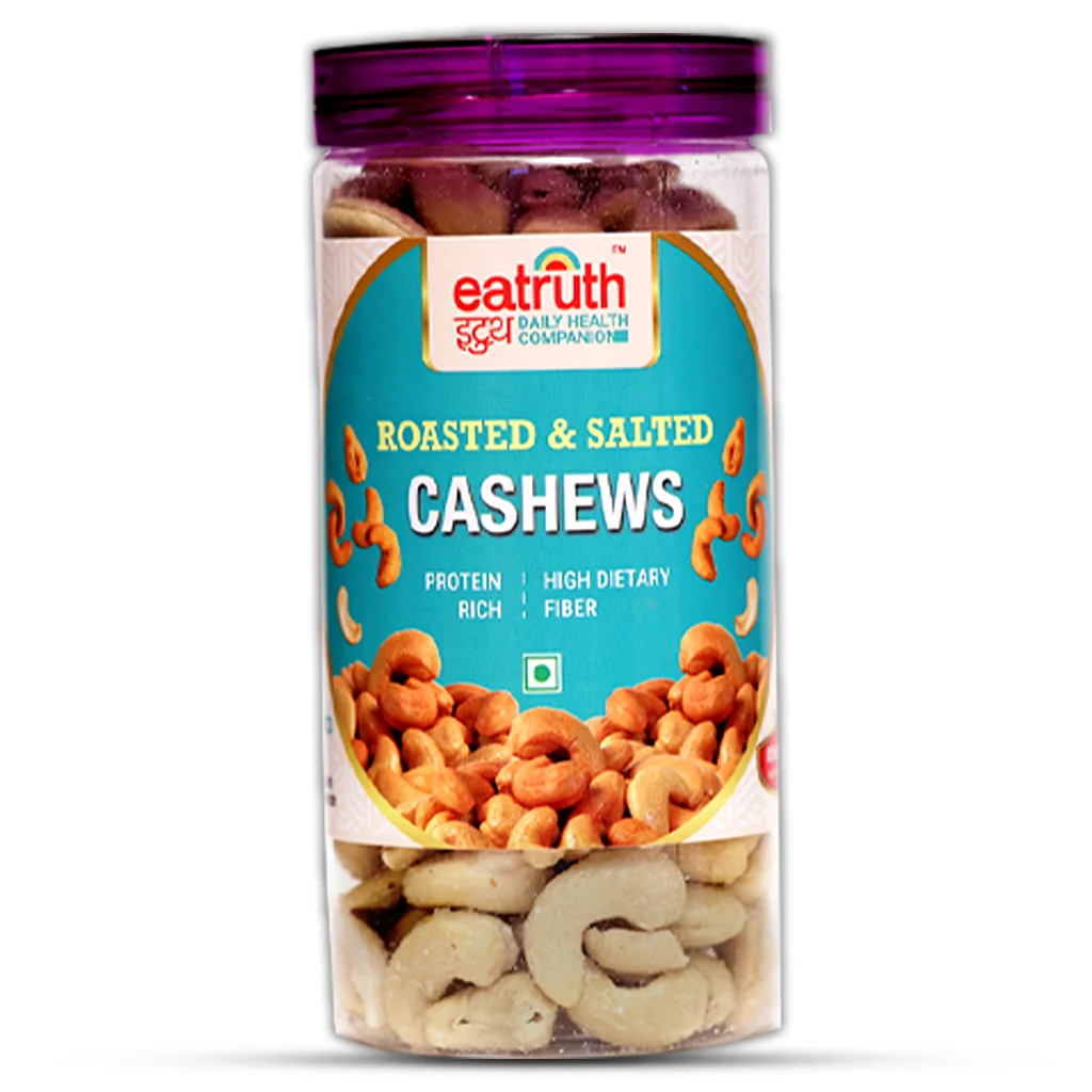 Roasted and Salted Cashews premium protein rich healthy snack in airtight jar